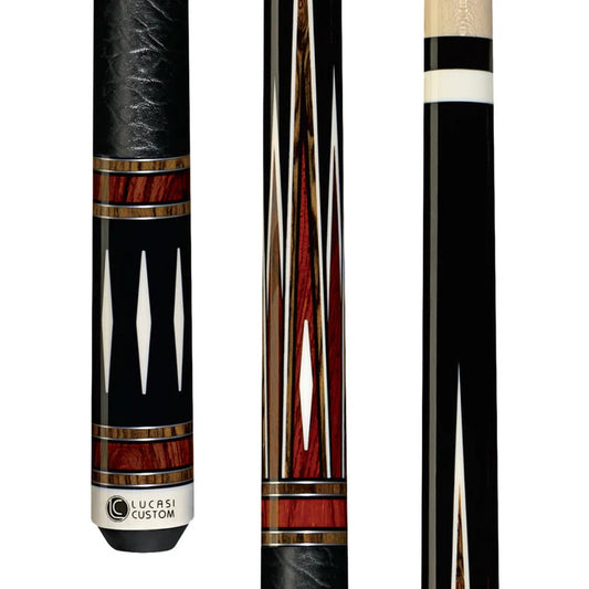 Lucasi Custom Midnight Black & Cocobolo/Bocote Cue with Embossed Leather Wrap - LZC39