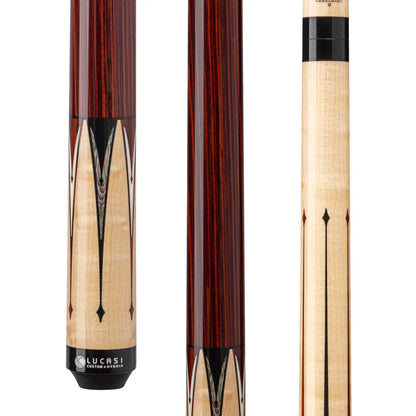 Lucasi Custom Natural Birdseye Maple & Black/White Mother of Pearl Inlays Wrapless Cue LZC63